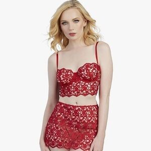 Dreamgirl womens Venice Embroidery Lace Cropped Bustier and Lace Skirt Set Large